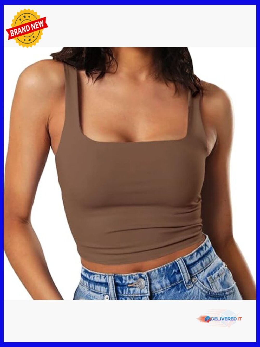 Sleeveless Strappy Tank Square Neck Double Layer Workout Fitness Basic Crop Top